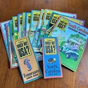 Lot 13 Highlights Which Way USA? State Puzzle Books Maps Educational Homeschool